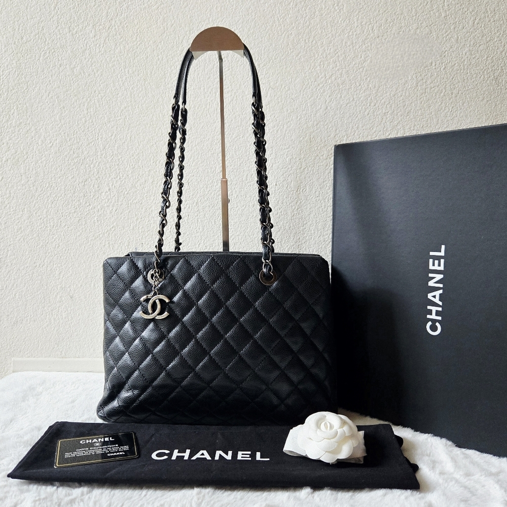Chanel Black Quilted Caviar City Shopping Tote Bag